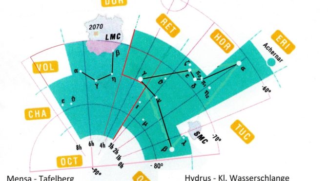 Die Sternbilder Hydrus – Kleine Wasserschlange und Mensa – Tafelberg